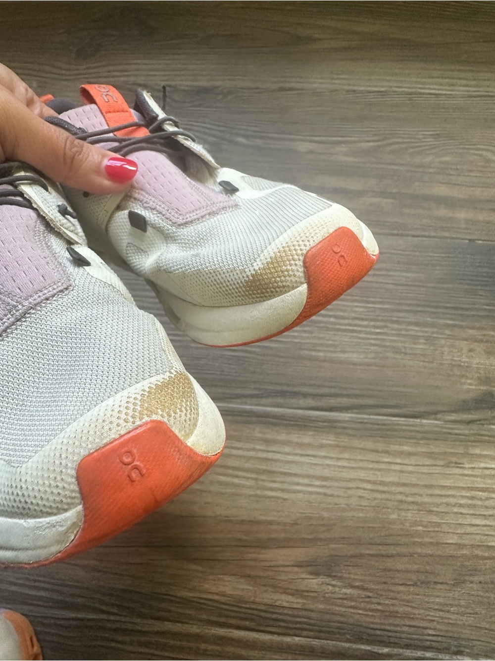 On Clouds Youth Running White Sneakers with Orange Accents - Picture 6 of 12